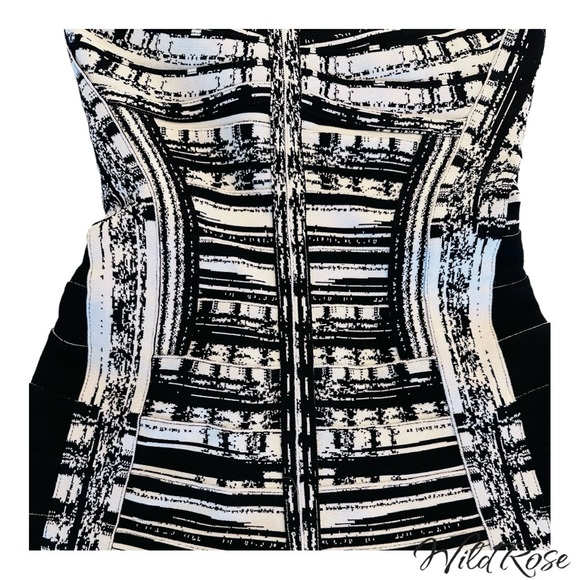 HERVE LEGER SABRINA BLACK & WHITE SWEETHEART BODICE STRAPPY BANDAGE DRESS SZ XXS - Picture 4 of 14